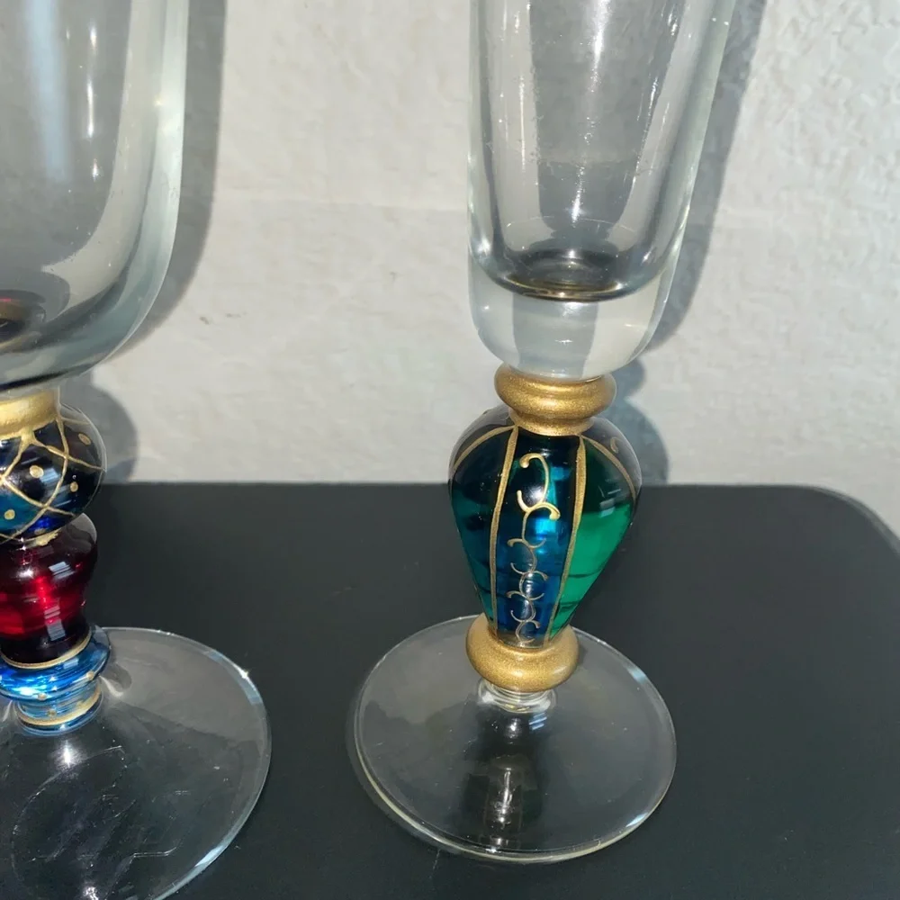 3 VTG Carnival Jeweled Dichroic Carnival MCM Champagne Flutes Multicolor Glasses